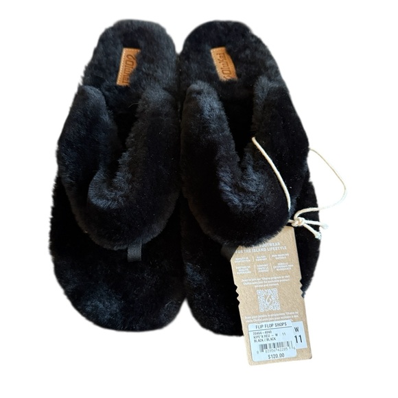 NWT OluKai Black Kipe'a Heu Fuzzy Slipper Women's Size 11 - Picture 3 of 7